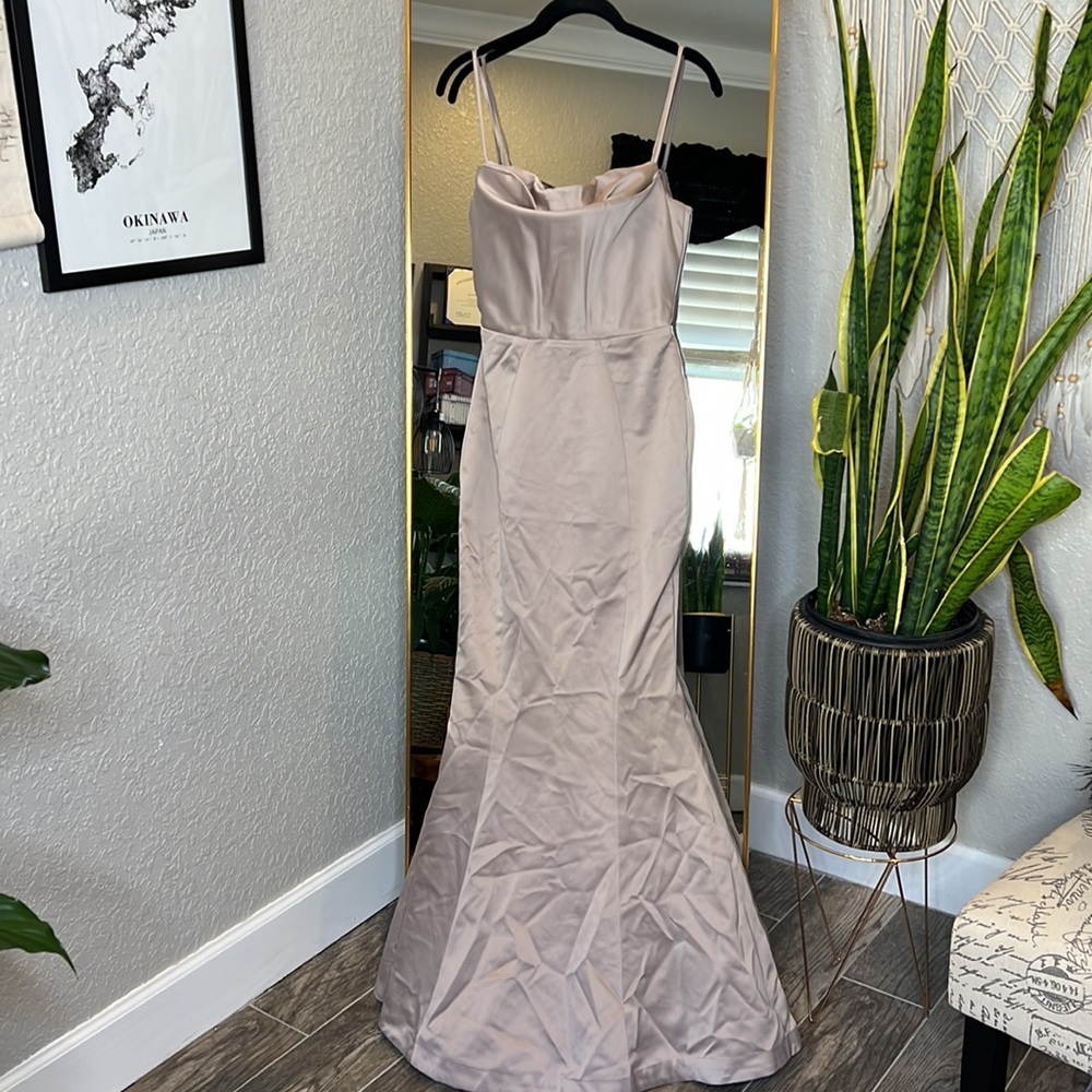 HOUSE OF CB 'Violette' Mushroom Satin Fishtail Maxi Gown NWOT - Picture 6 of 10